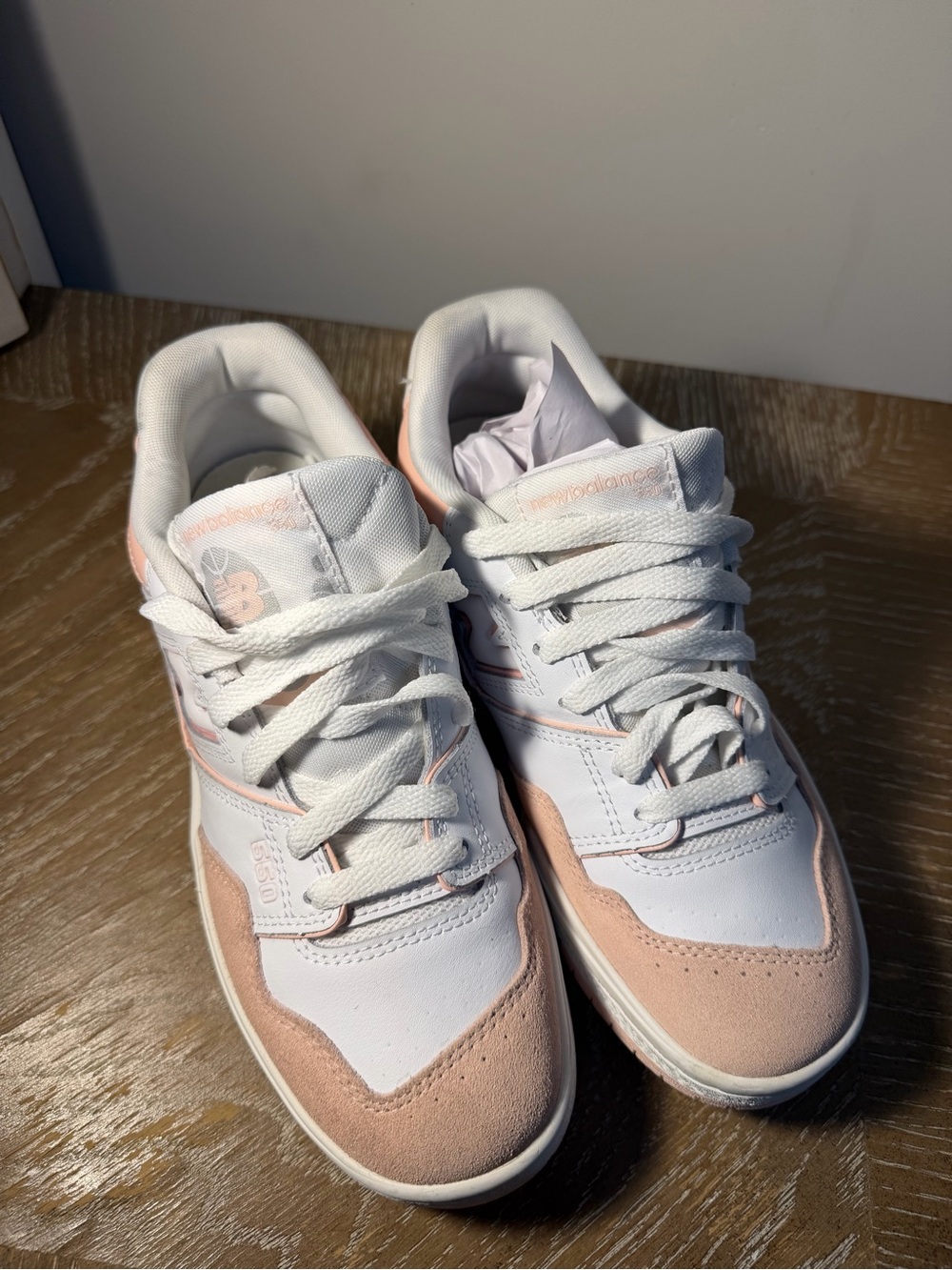 New Balance Women's White & Blush Pink Suede Accent Sneakers